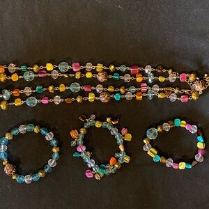 Beaded Necklace and Matching Bracelets Set NWOT